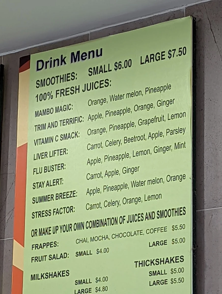 Menu, Thurst Burst