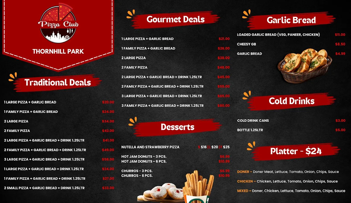 Menu, PIZZA CLUB THORNHILL PARK