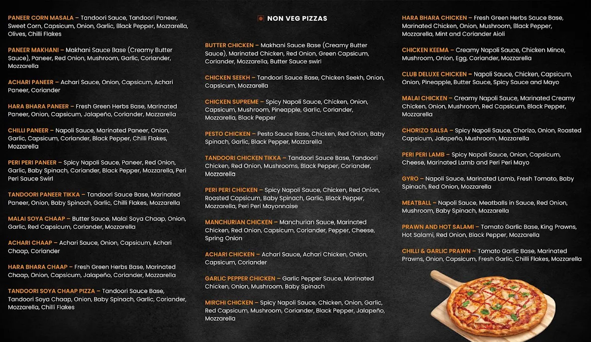 Menu, PIZZA CLUB THORNHILL PARK