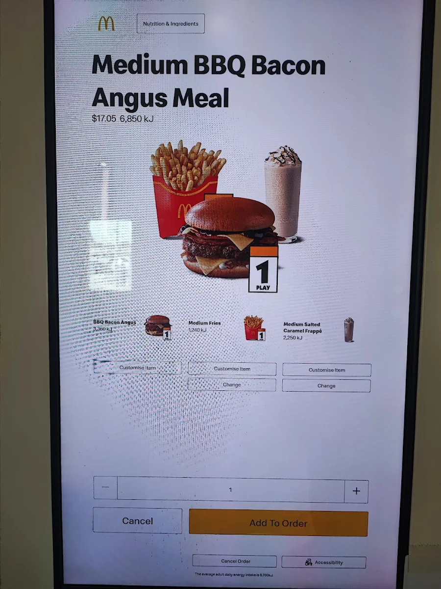 Menu, McDonald's Beeliar Village