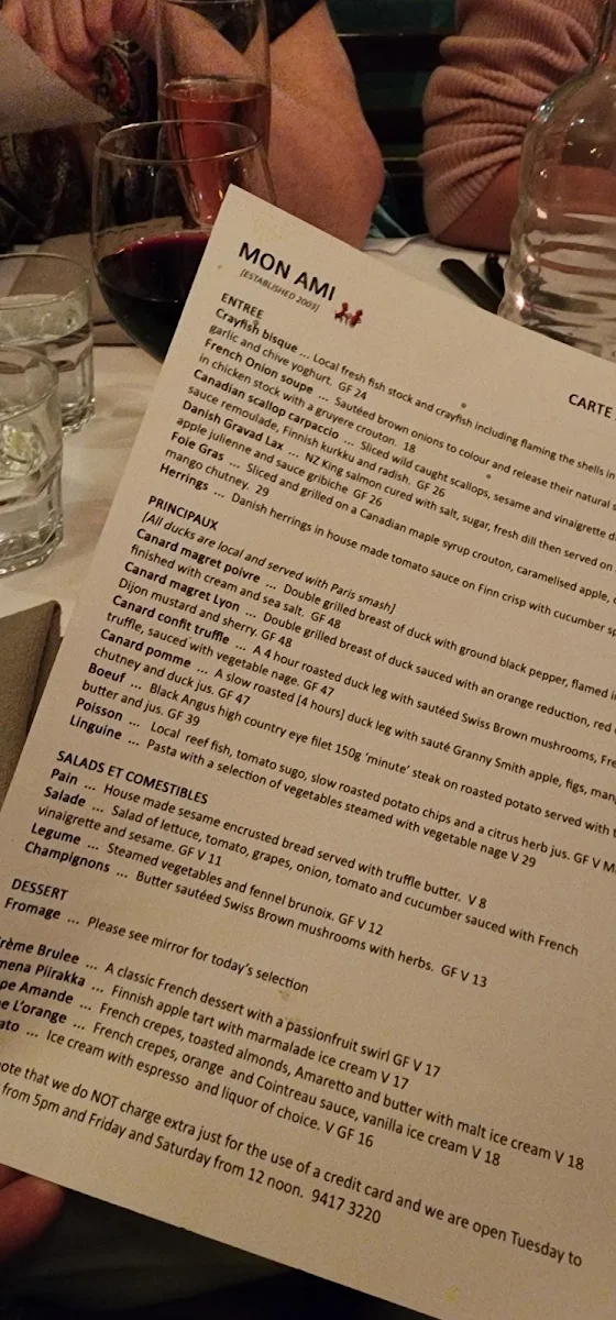 Menu, Mon Ami