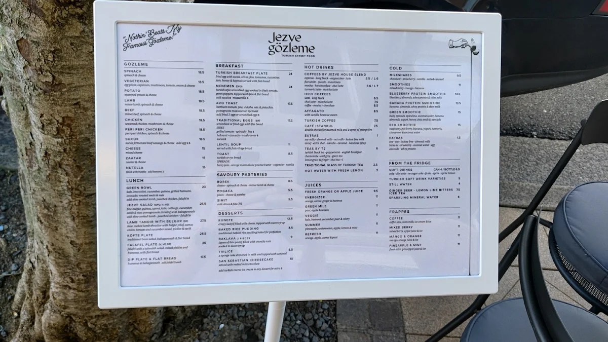 Menu, Jezve Coffee & Gözleme