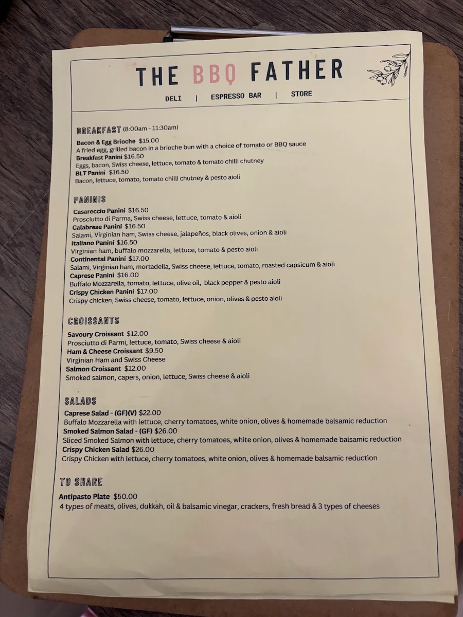 Menu, The BBQ Father Restaurant & Deli