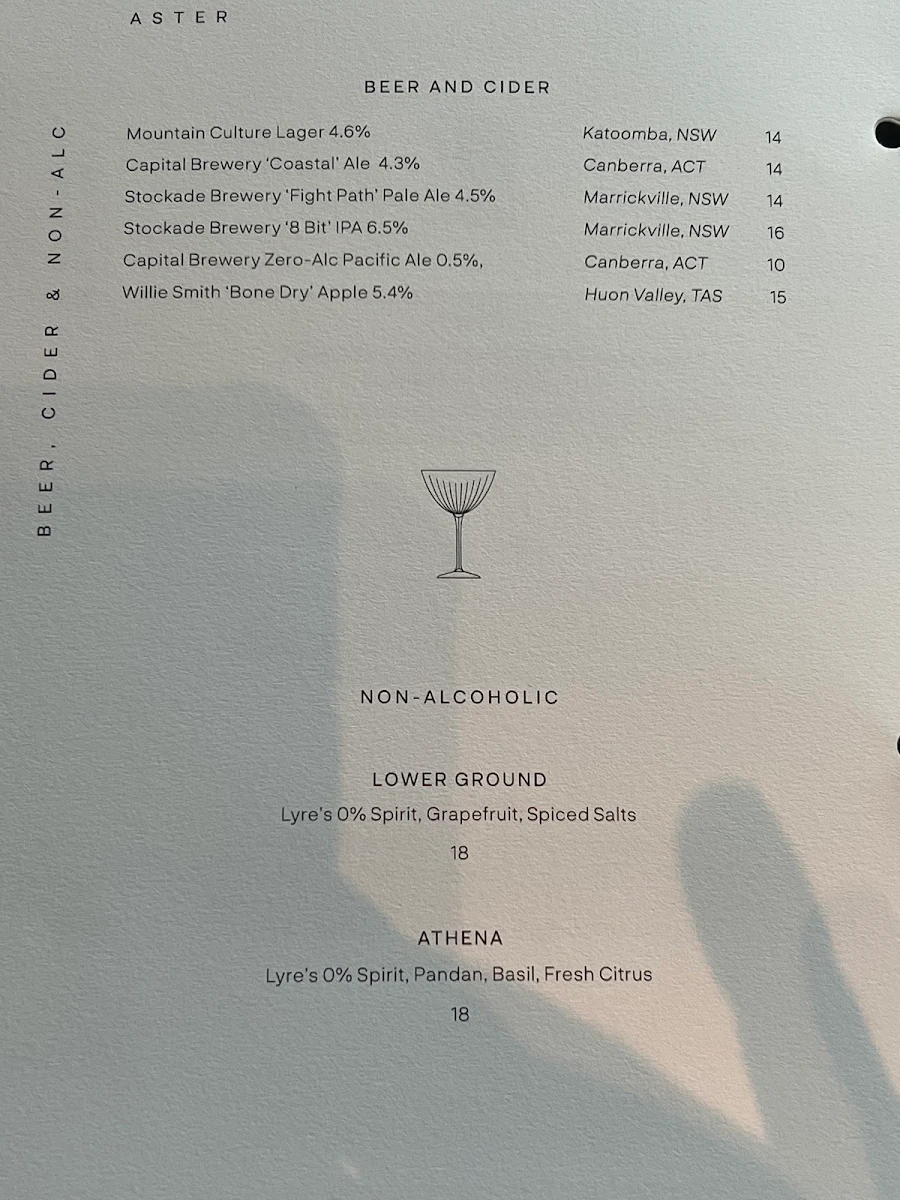 Menu, Aster