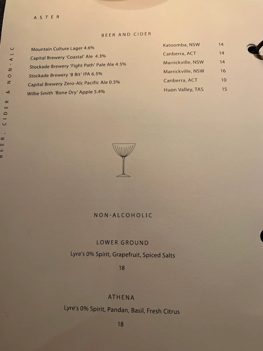 Menu, Aster