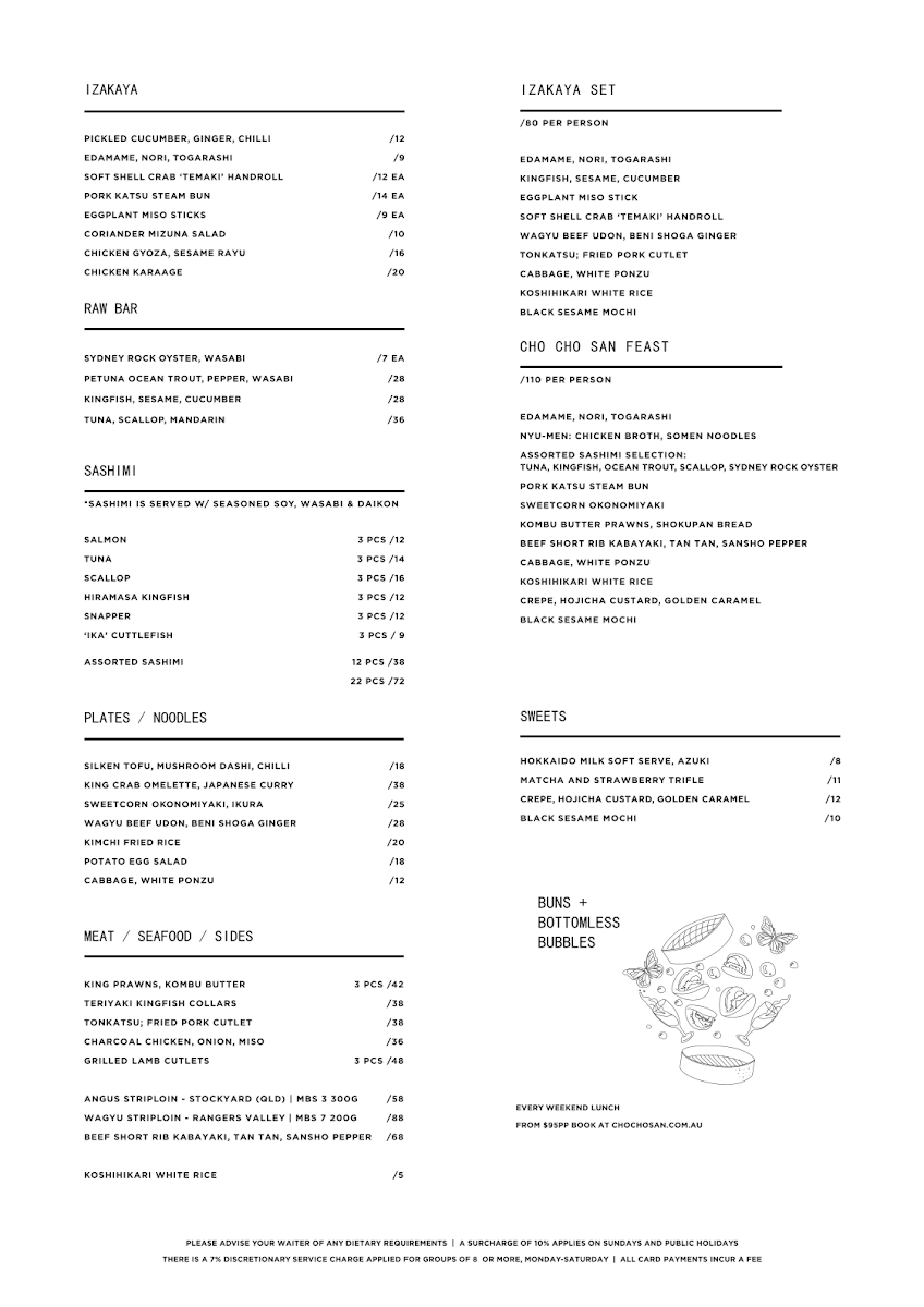 Menu, Cho Cho San