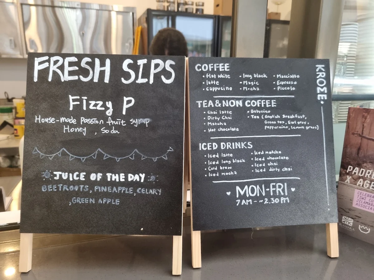 Menu, Krome Coffee
