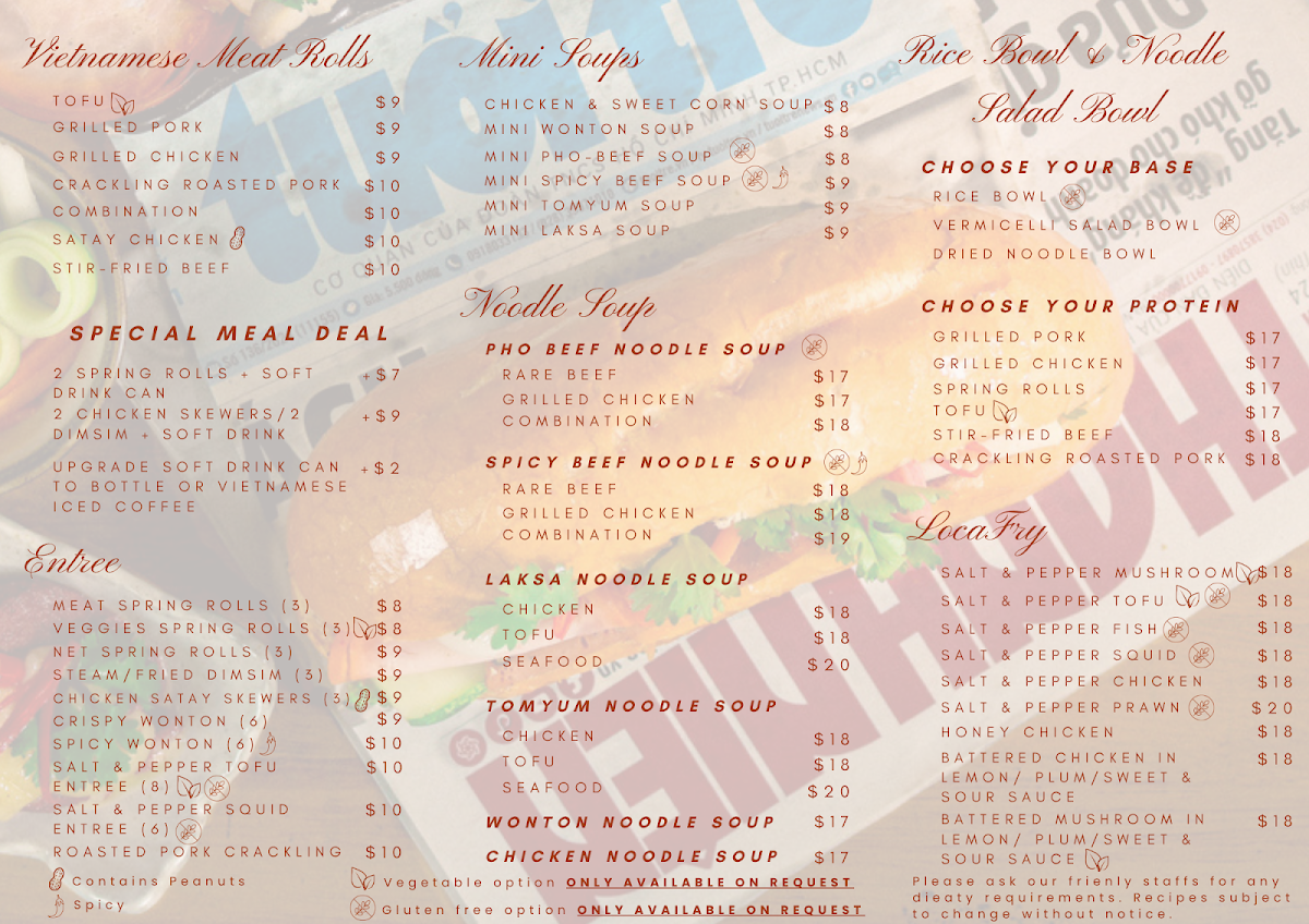 Menu, Locavor