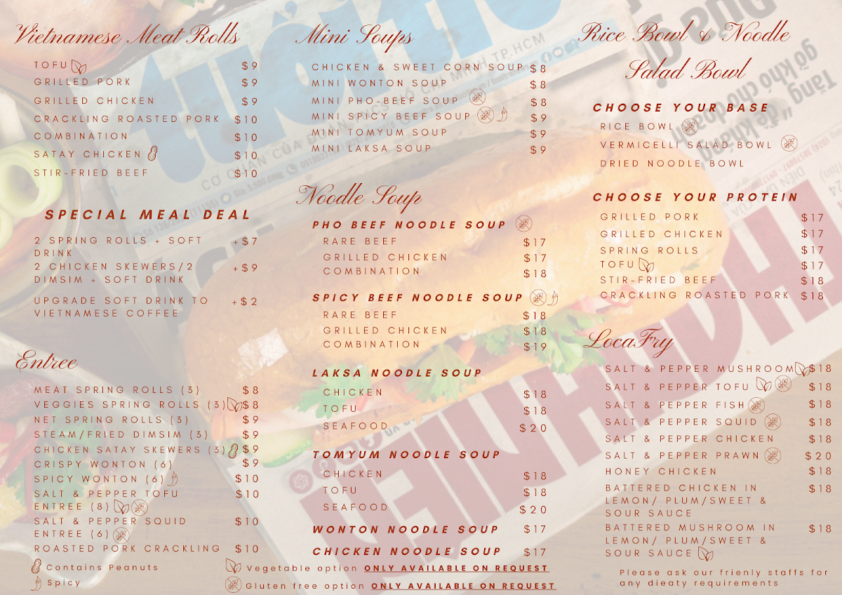 Menu, Locavor