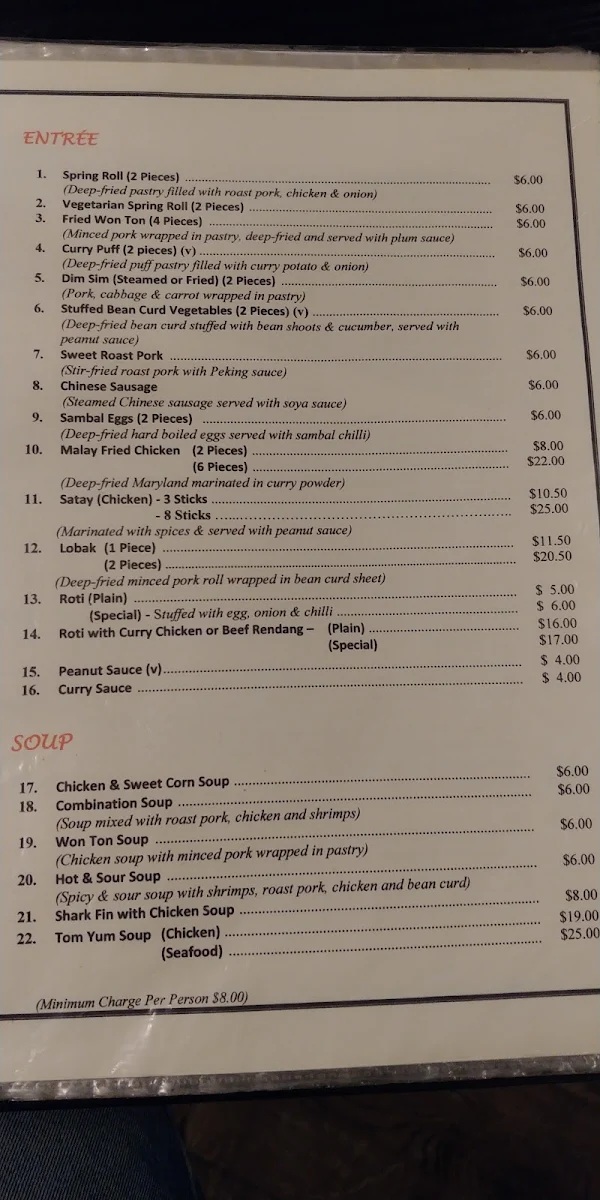 Menu, Malaysia Garden Restaurant