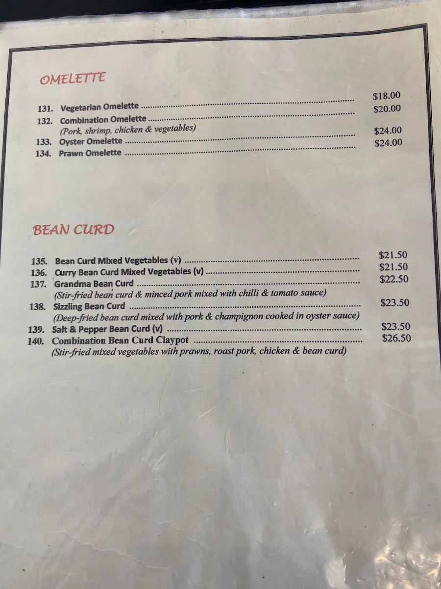 Menu, Malaysia Garden Restaurant