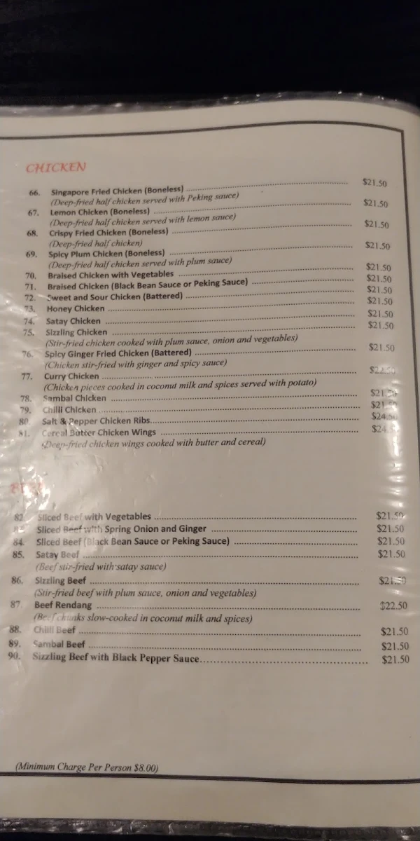 Menu, Malaysia Garden Restaurant