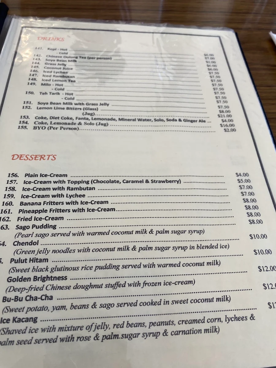 Menu, Malaysia Garden Restaurant