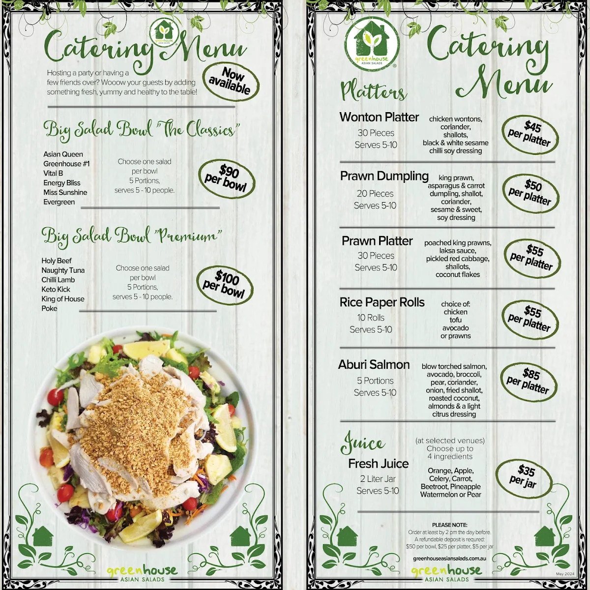 Menu, Greenhouse Asian Salads - Edgecliff