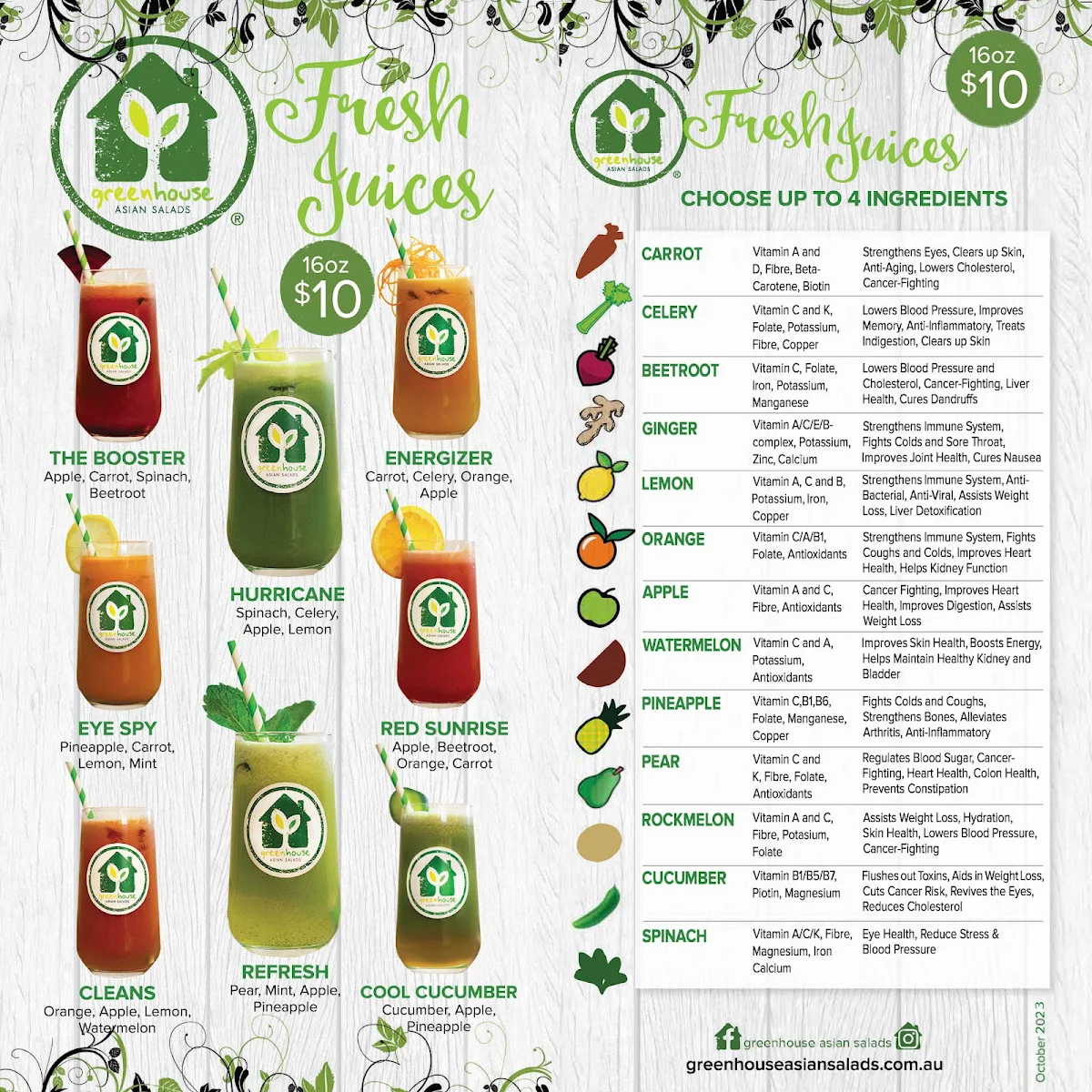 Menu, Greenhouse Asian Salads - Edgecliff