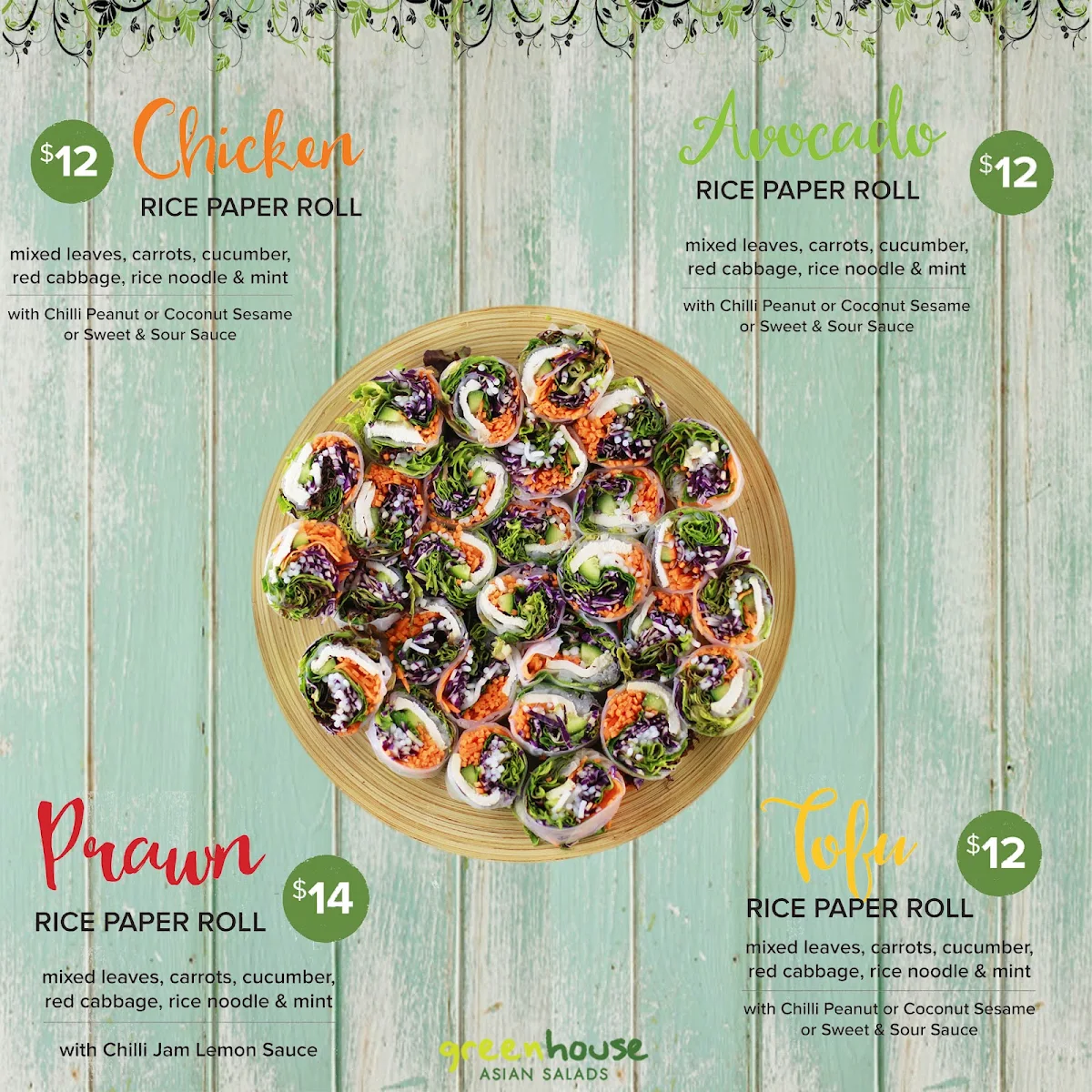 Menu, Greenhouse Asian Salads - Edgecliff