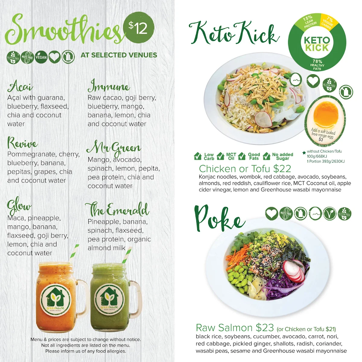 Menu, Greenhouse Asian Salads - Edgecliff