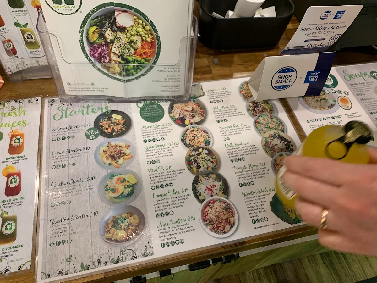Menu, Greenhouse Asian Salads - Edgecliff