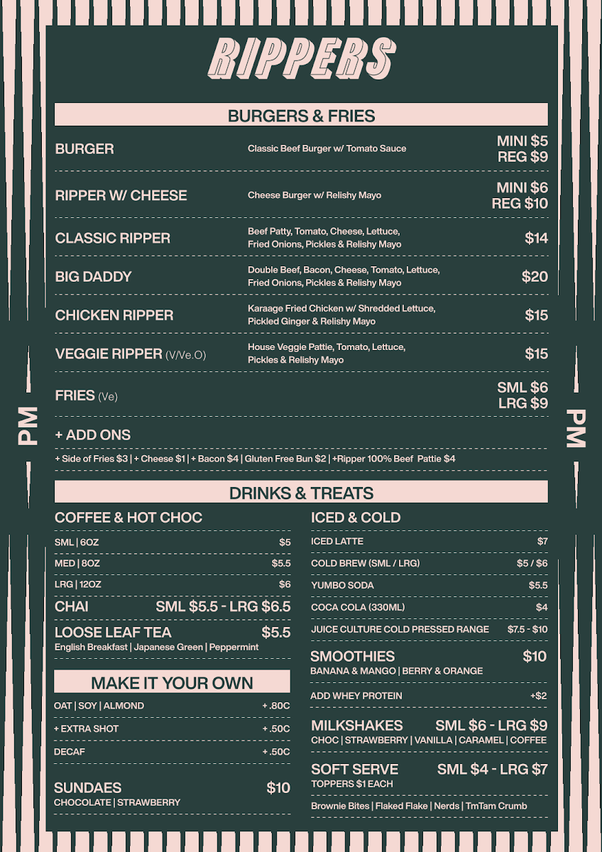 Menu, Rippers