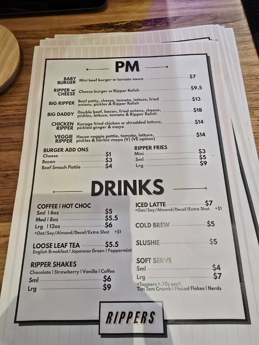 Menu, Rippers