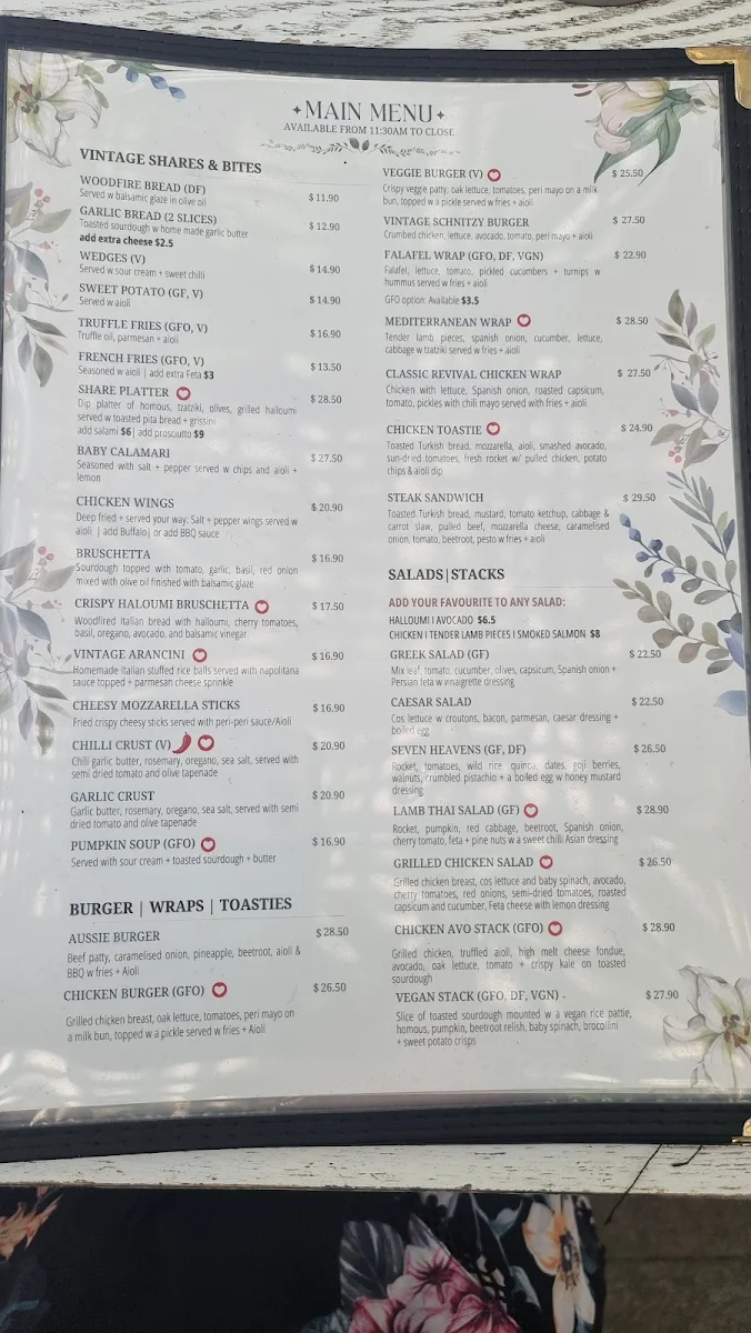 Menu, The Vintage Secret Garden