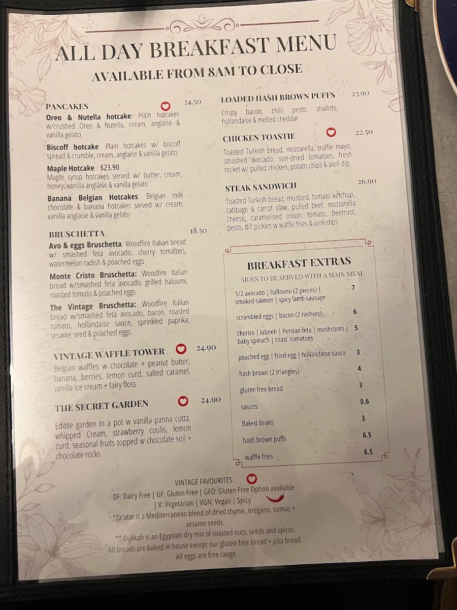 Menu, The Vintage Secret Garden