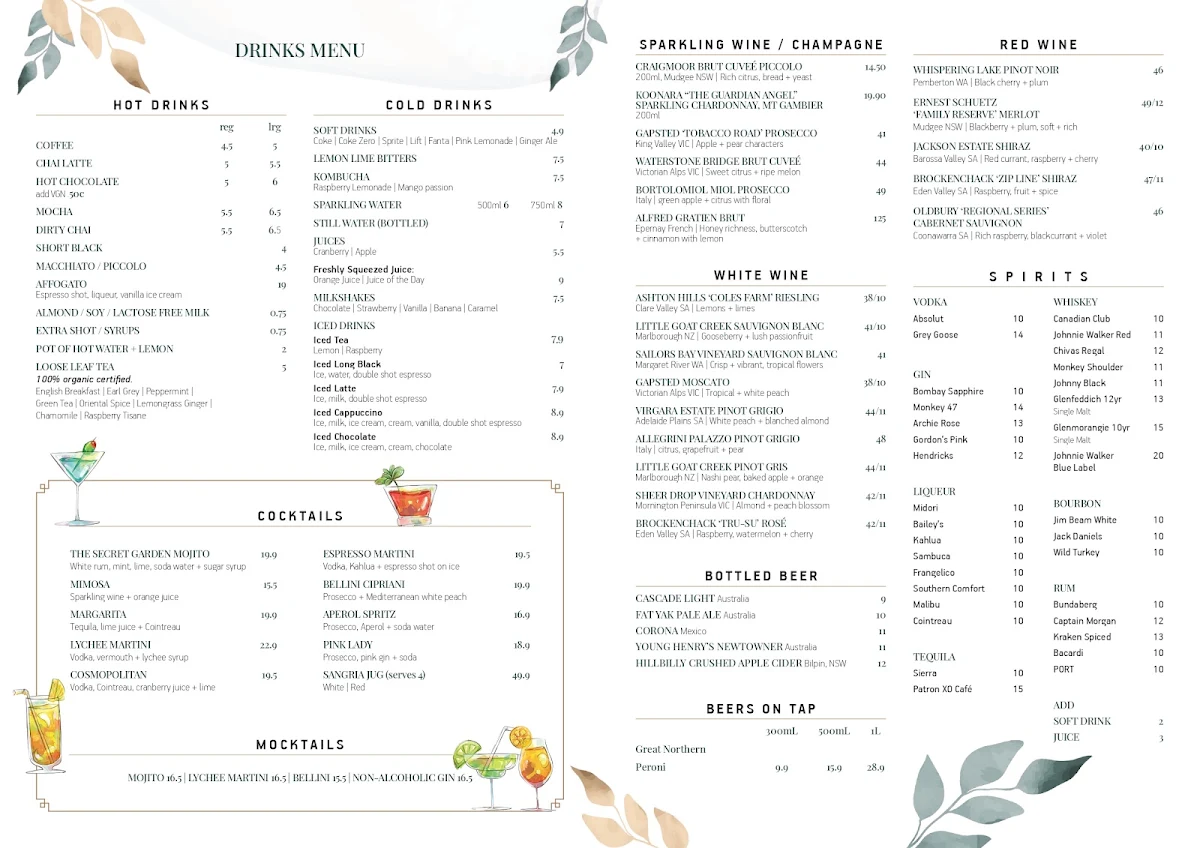 Menu, The Vintage Secret Garden
