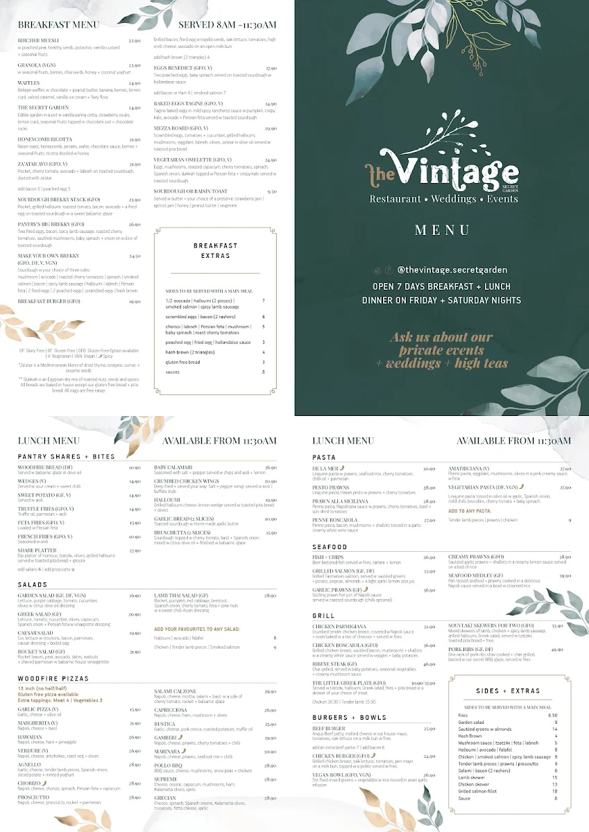 Menu, The Vintage Secret Garden