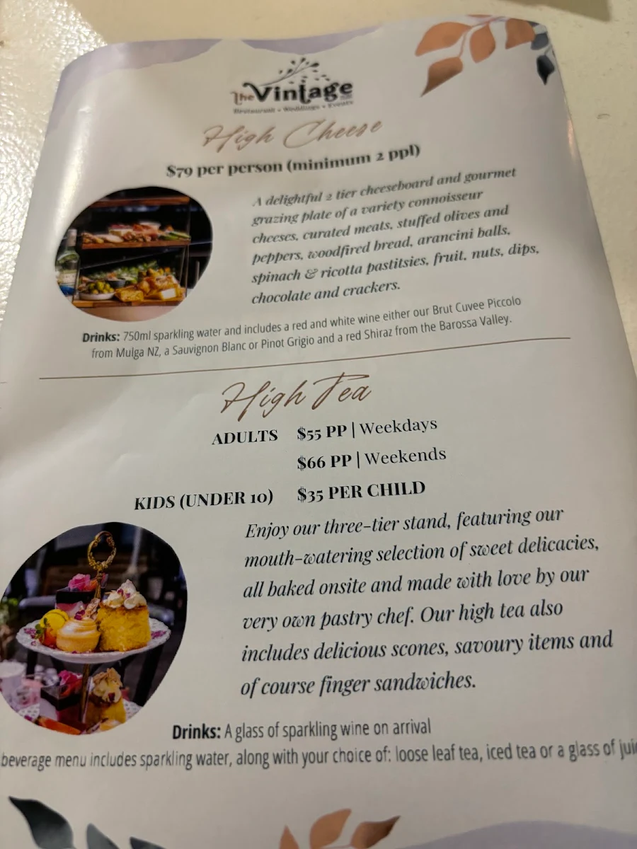 Menu, The Vintage Secret Garden