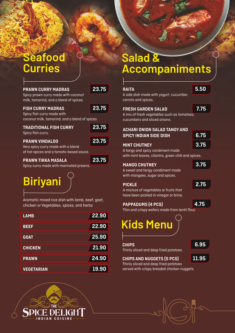 Menu, The Spice Delight