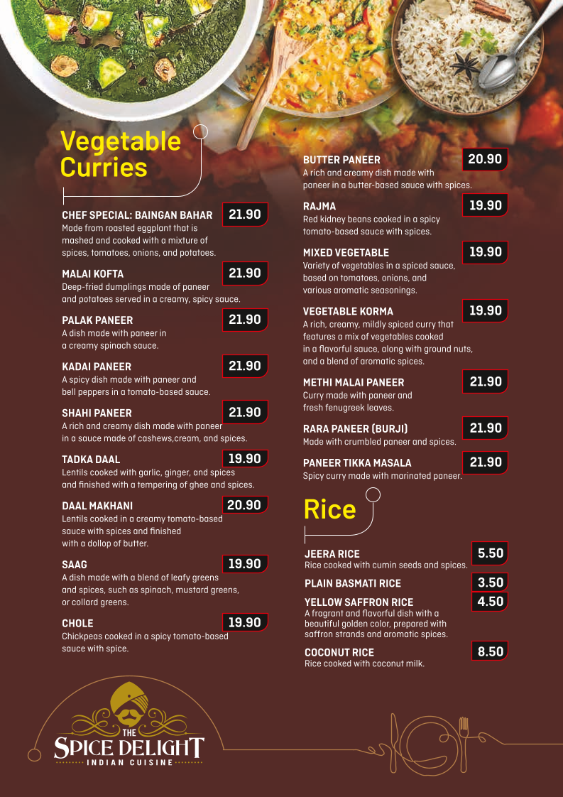 Menu, The Spice Delight