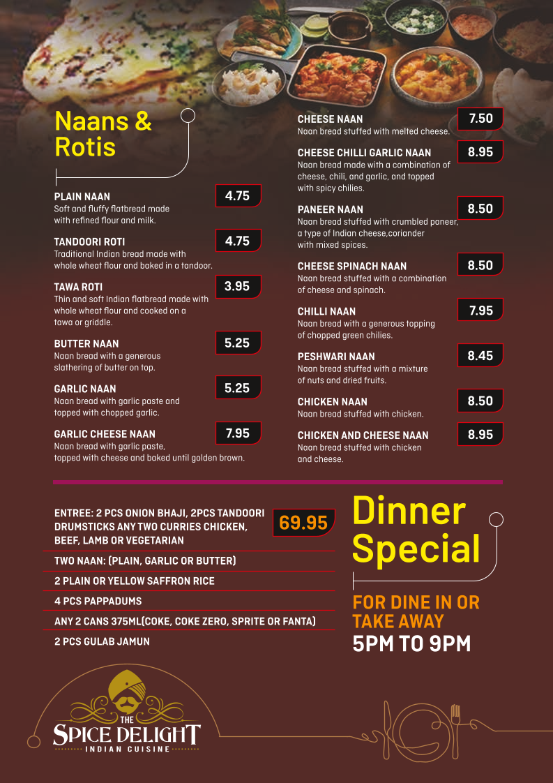 Menu, The Spice Delight