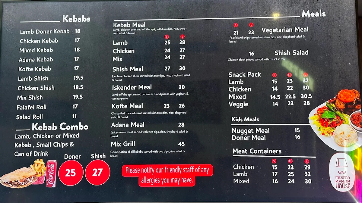 Menu, Mernda Kebab House