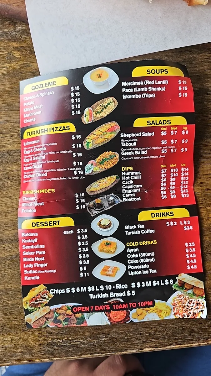 Menu, Mernda Kebab House