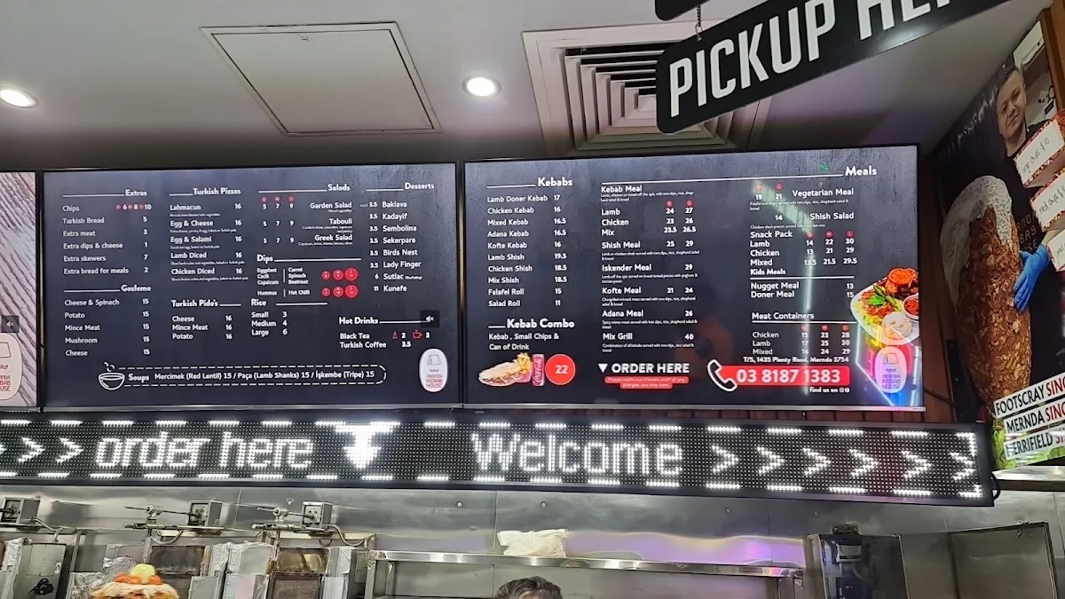 Menu, Mernda Kebab House