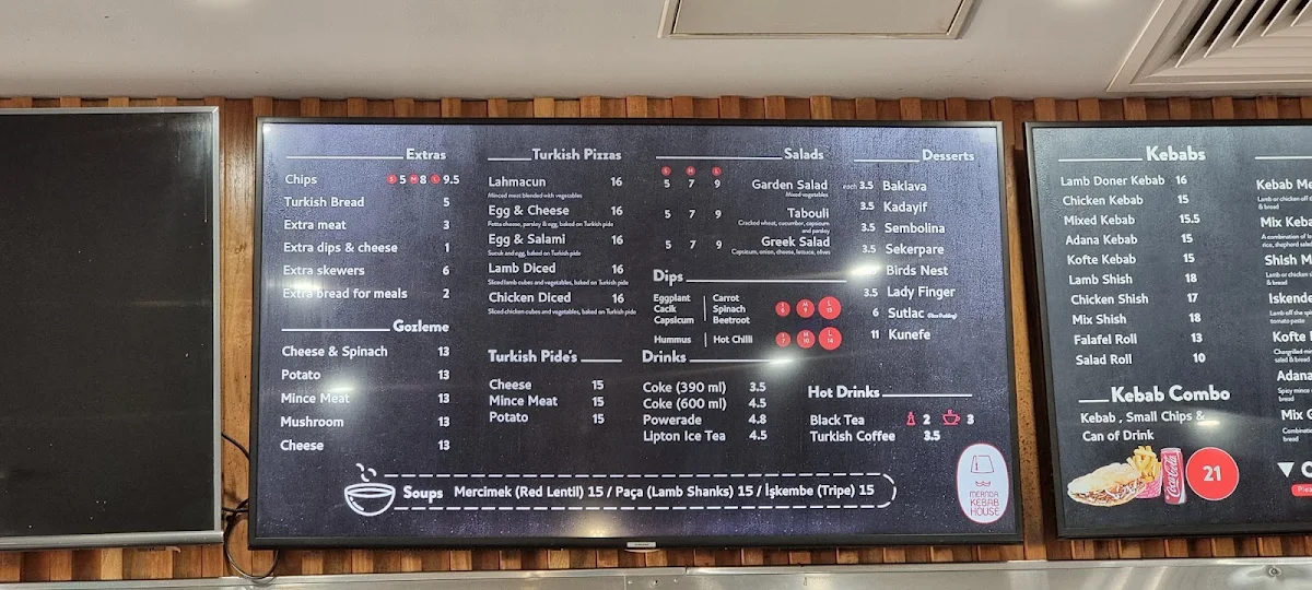 Menu, Mernda Kebab House