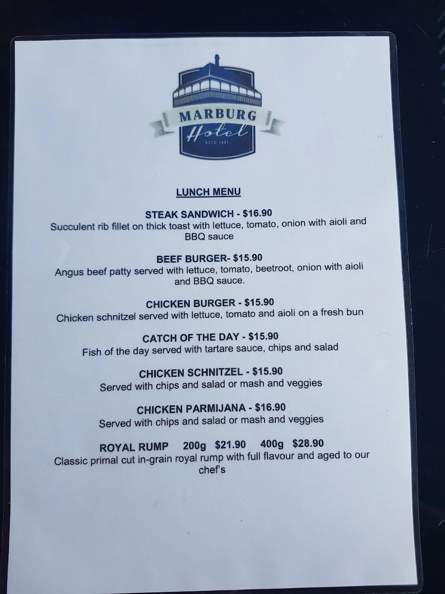 Menu, Marburg Pub