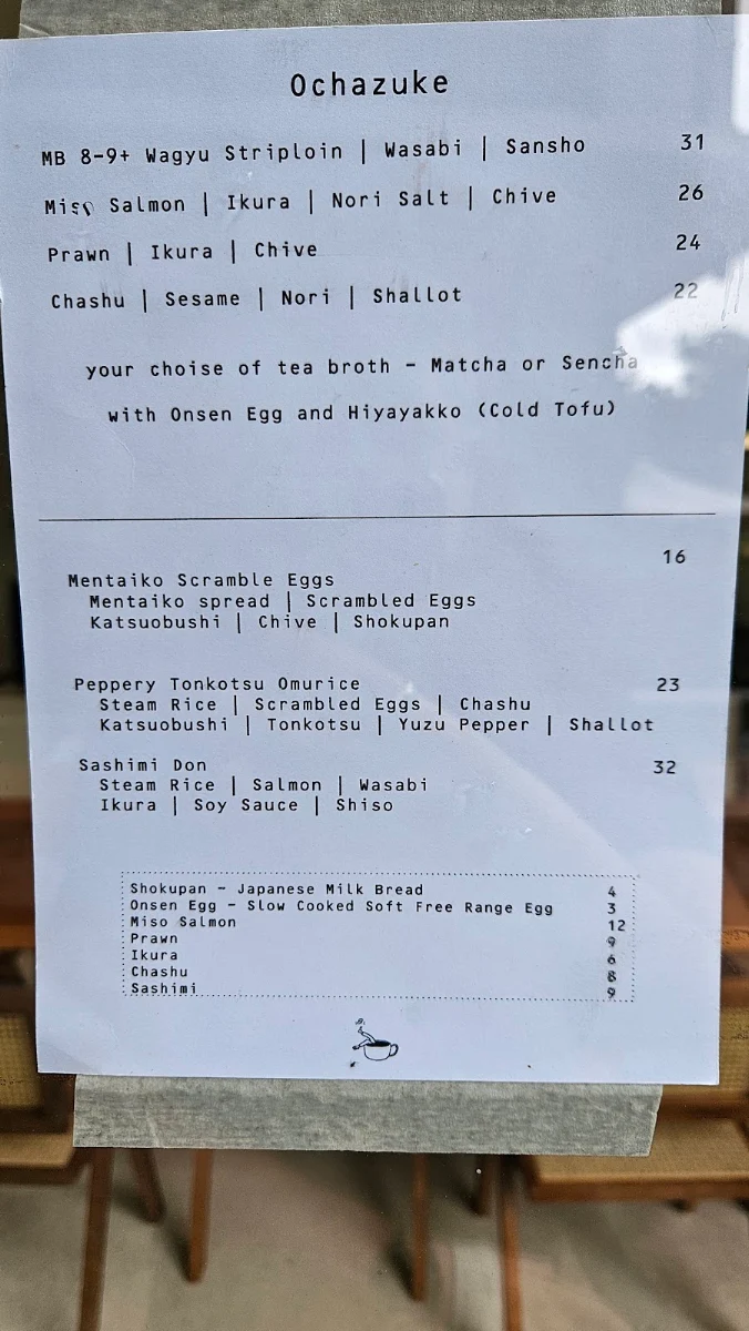 Menu, Wuta Cafe