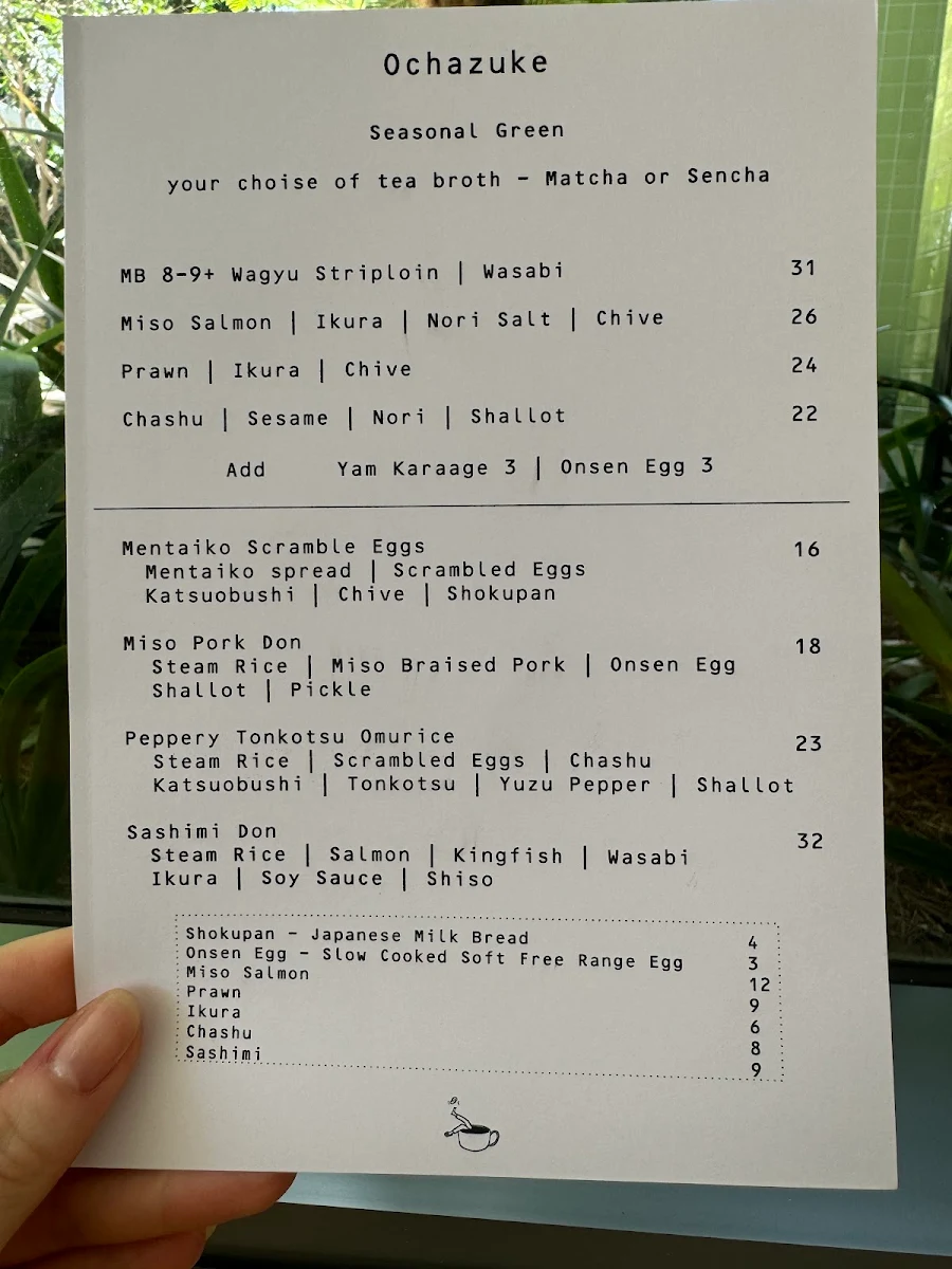 Menu, Wuta Cafe
