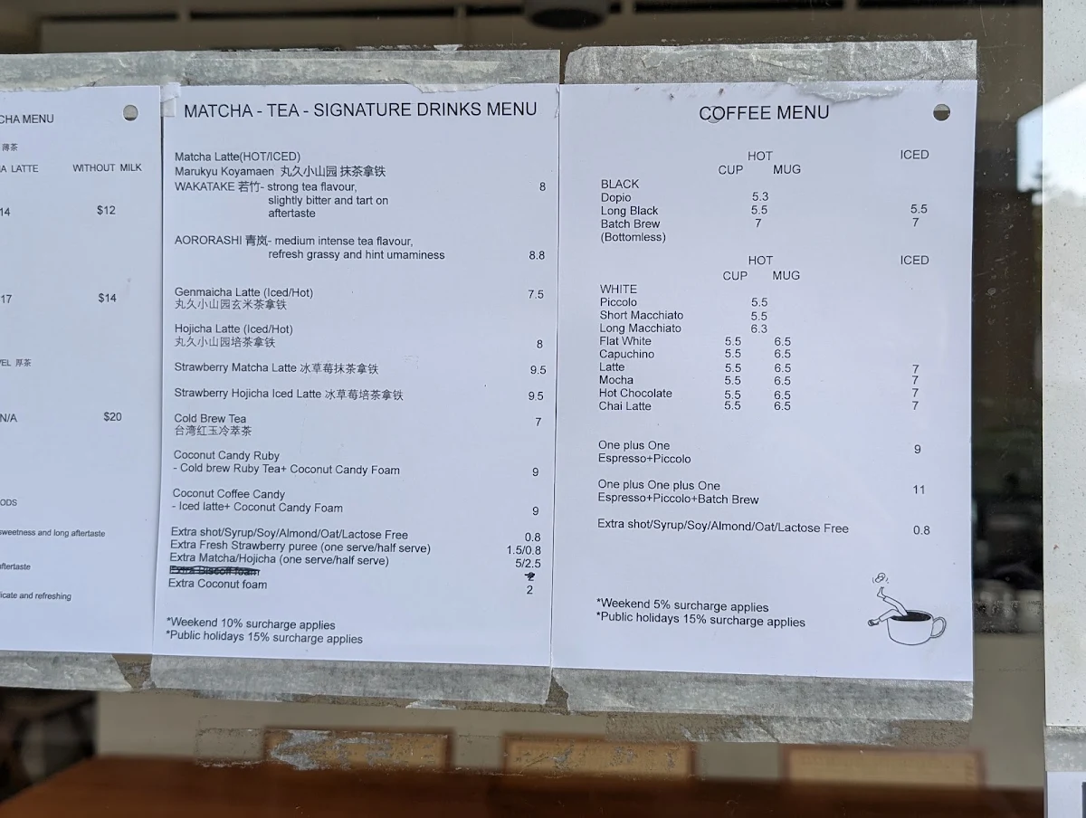 Menu, Wuta Cafe