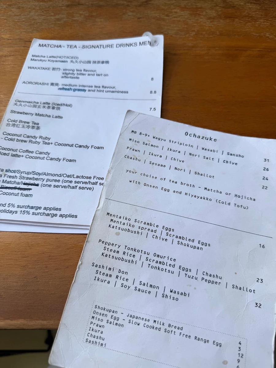 Menu, Wuta Cafe