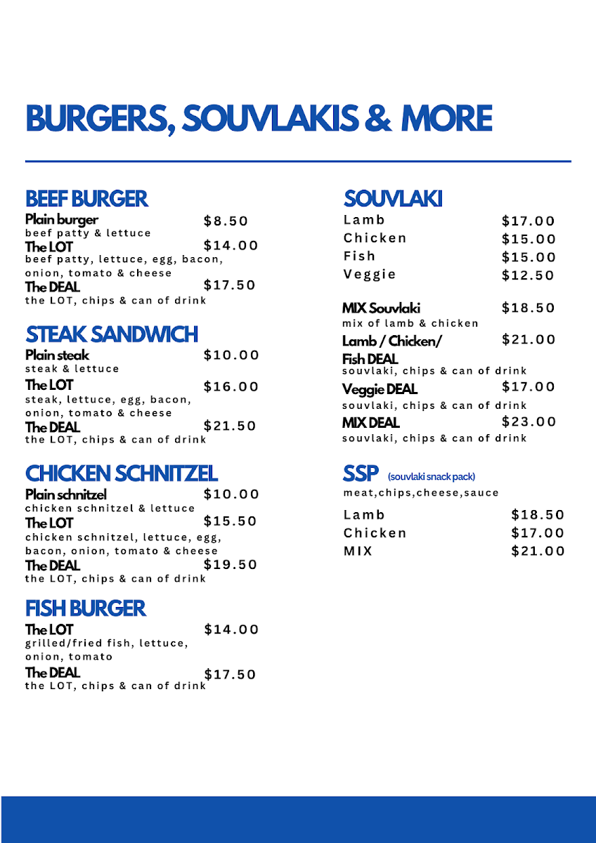 Menu, Ararat Fish Shop