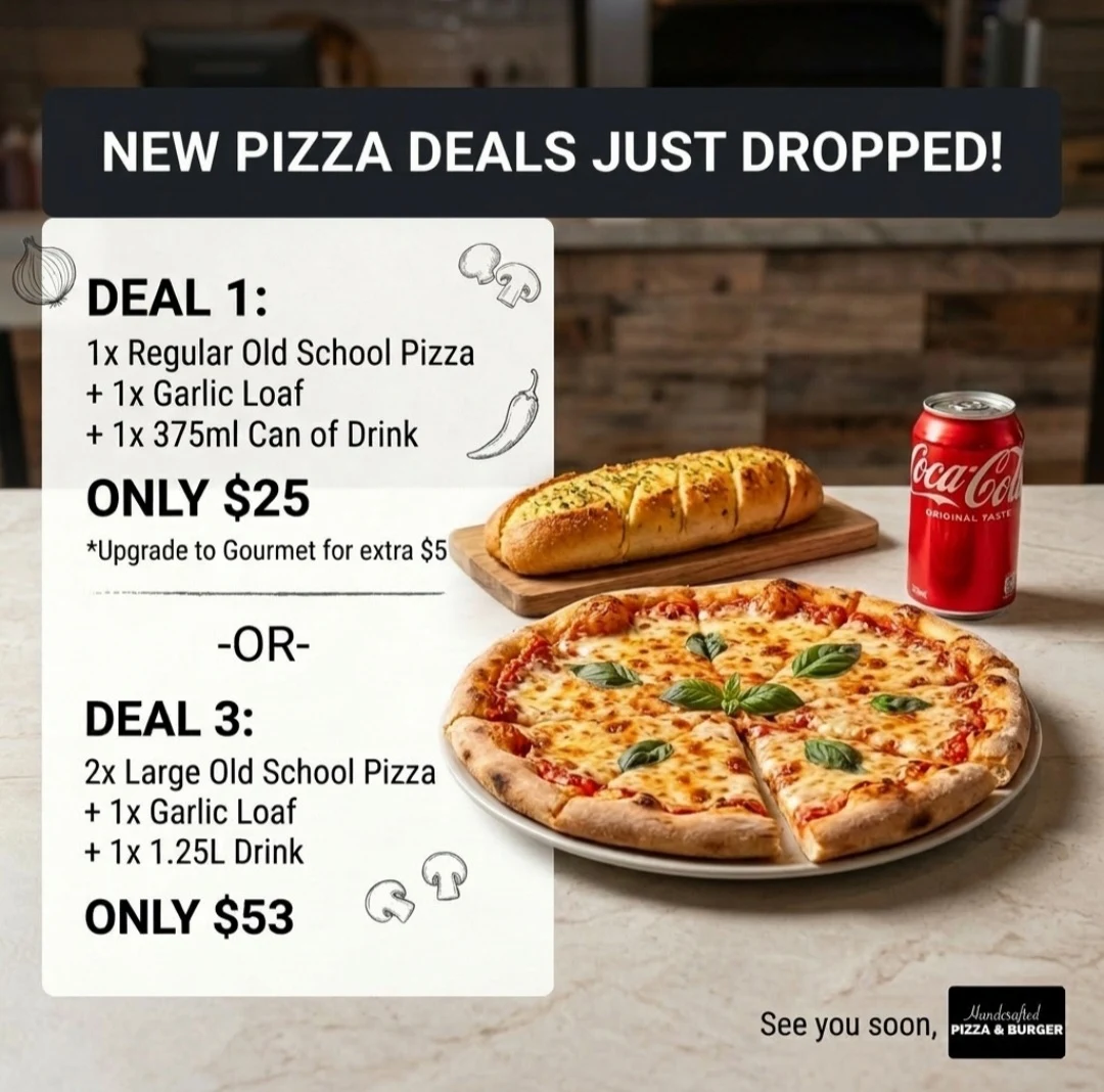 Menu, Handcrafted Pizza & Burger