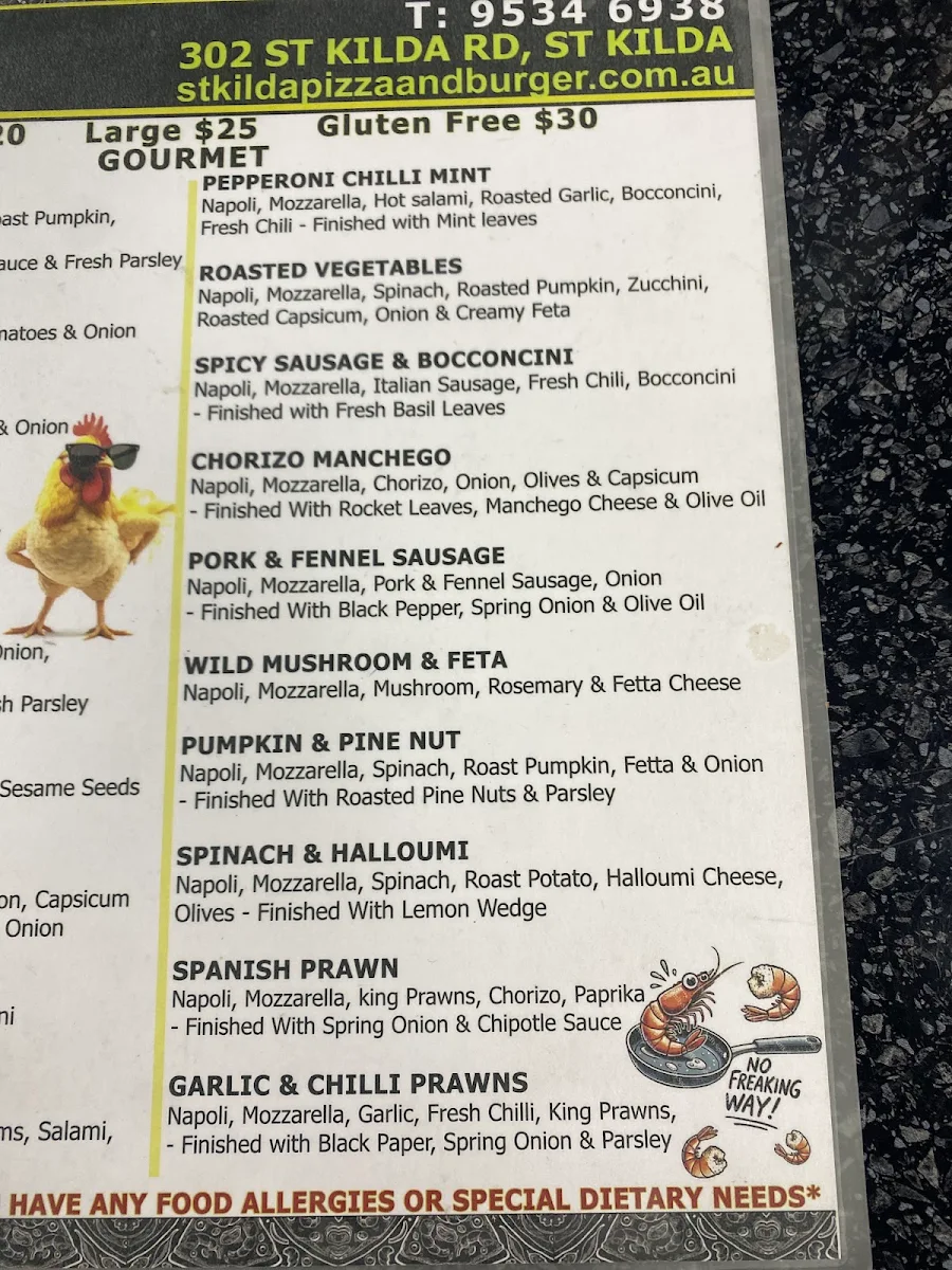 Menu, Handcrafted Pizza & Burger