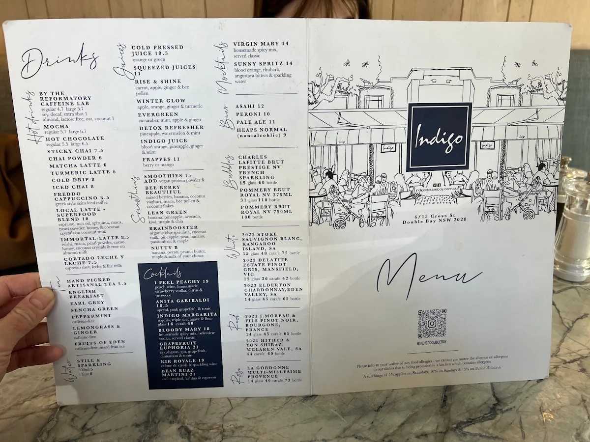 Menu, Indigo Double Bay
