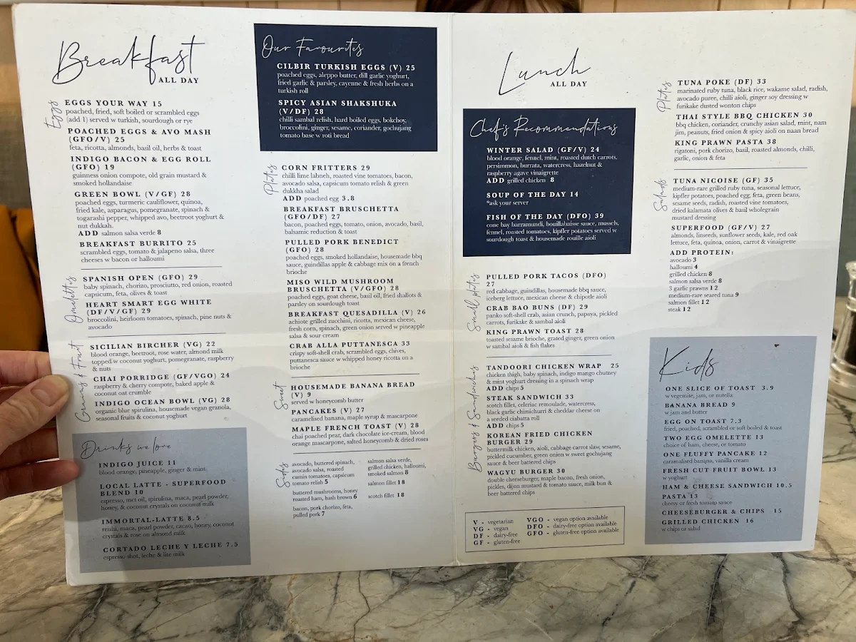 Menu, Indigo Double Bay