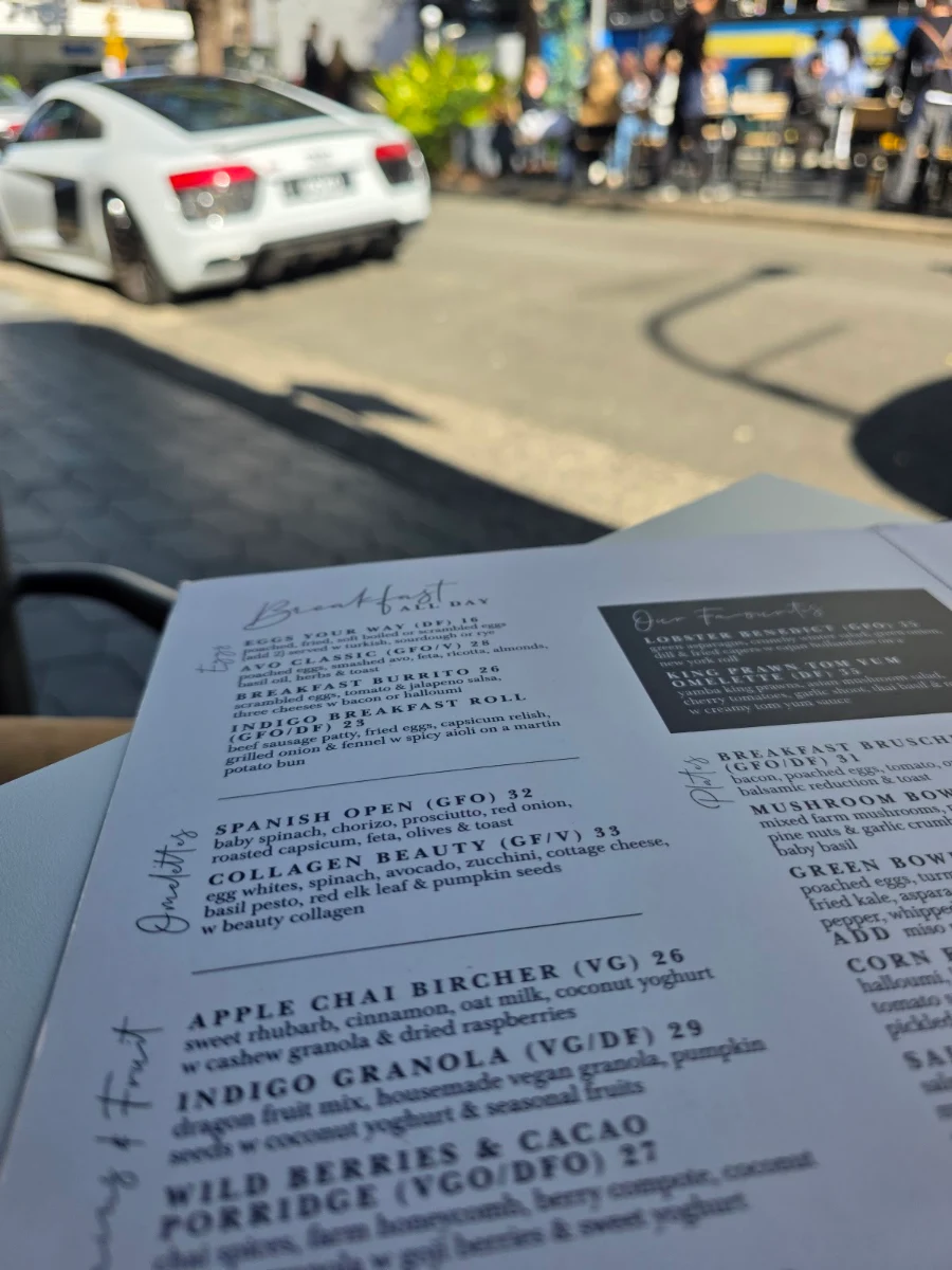 Menu, Indigo Double Bay