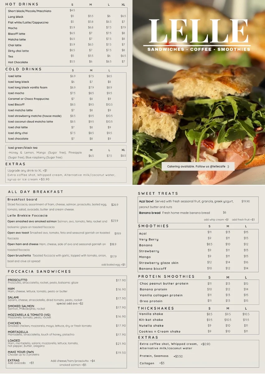 Menu, Lelle Cafe