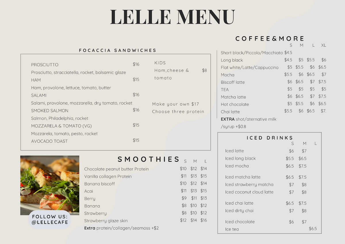 Menu, Lelle Cafe