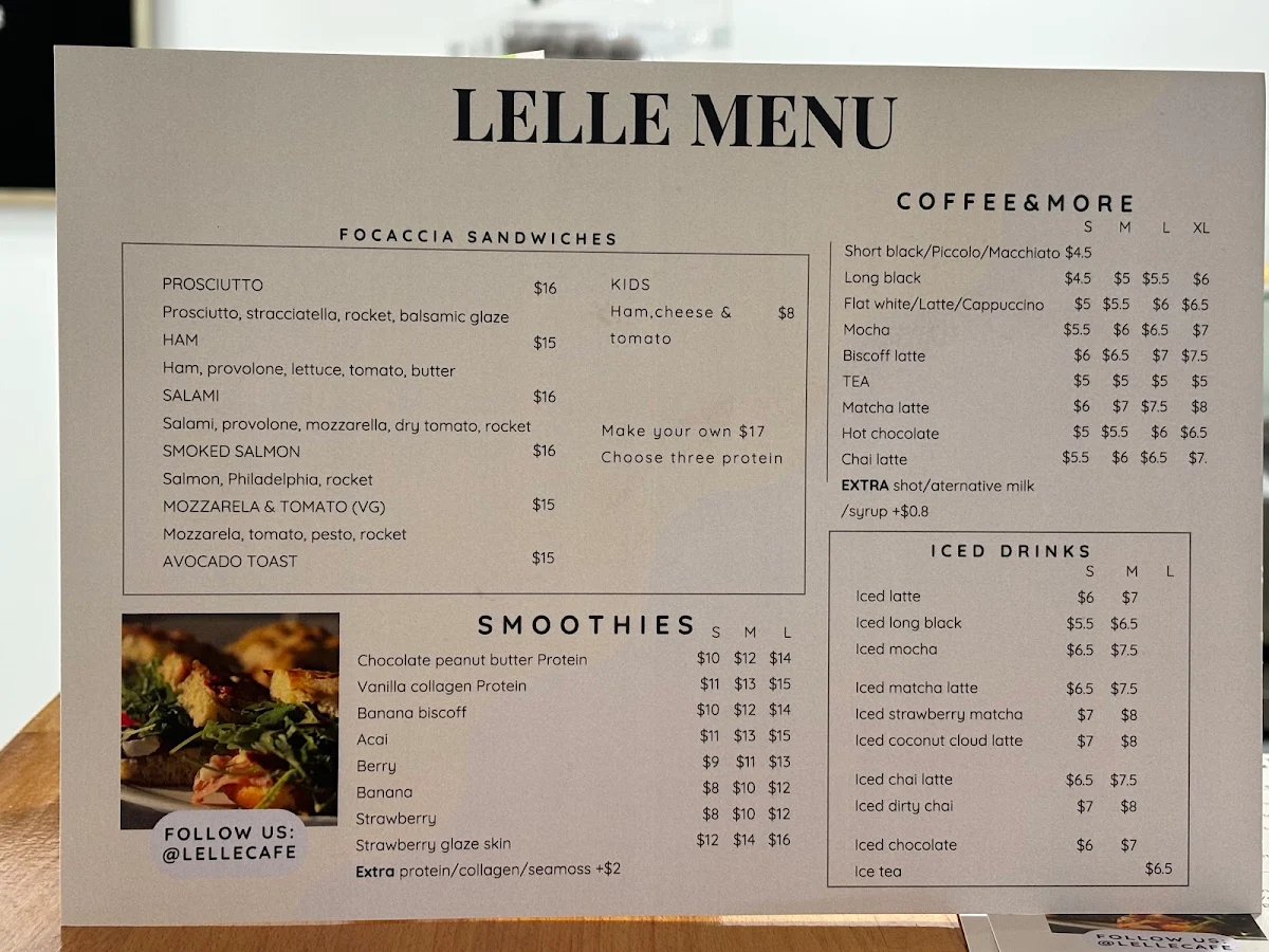 Menu, Lelle Cafe